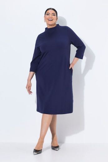 Plus size veliki brojevi Haljina 3/4 rukava A kroja s povišenim ovratnikom za punije