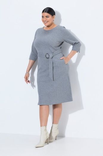 Plus size veliki brojevi Haljina midi 3/4 rukava A kroja na tanke pruge s pojasom za punije