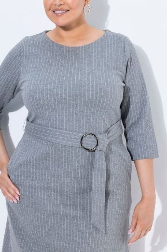 Plus size veliki brojevi Haljina midi 3/4 rukava A kroja na tanke pruge s pojasom za punije