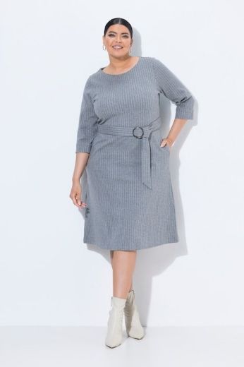 Plus size veliki brojevi Haljina midi 3/4 rukava A kroja na tanke pruge s pojasom za punije