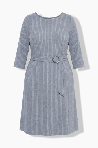 Plus size veliki brojevi Haljina midi 3/4 rukava A kroja na tanke pruge s pojasom za punije