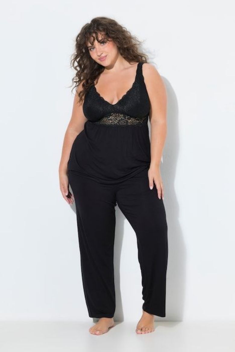 Plus size veliki brojevi Pidžama dvodijelna s čipkastim detaljima i elastičnim strukom za punije