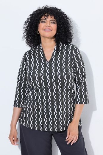 Plus size veliki brojevi Majica 3/4 rukava V izreza s kragnom i uzorkom za punije