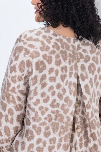Plus size veliki brojevi Bluza dugih rukava A kroja okruglog izreza s leopard uzorkom za punije