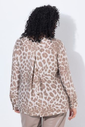 Plus size veliki brojevi Bluza dugih rukava A kroja okruglog izreza s leopard uzorkom za punije