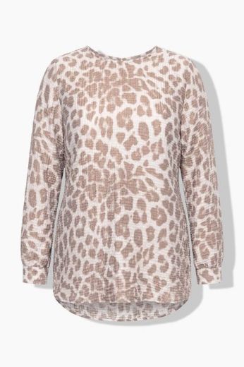 Plus size veliki brojevi Bluza dugih rukava A kroja okruglog izreza s leopard uzorkom za punije