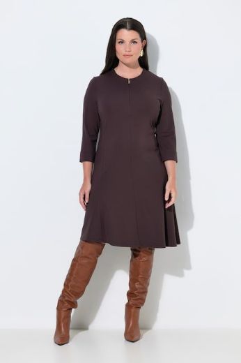Plus size veliki brojevi Haljina midi 3/4 rukava okruglog izreza s patentnim džepovima za punije