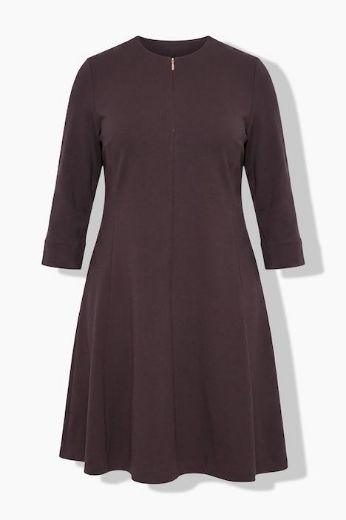 Plus size veliki brojevi Haljina midi 3/4 rukava okruglog izreza s patentnim džepovima za punije