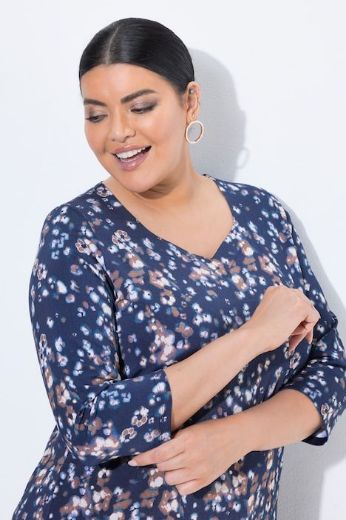 Plus size veliki brojevi Majica 3/4 rukava srcolikog izreza s uzorkom za punije
