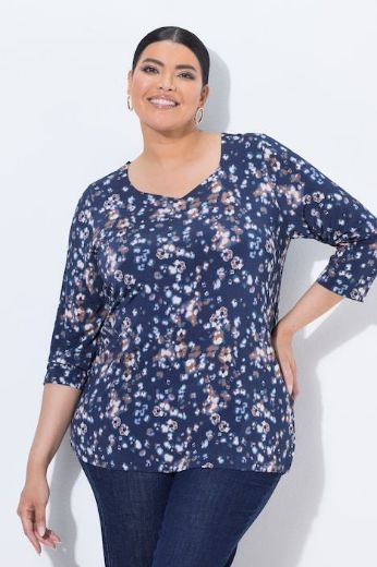 Plus size veliki brojevi Majica 3/4 rukava srcolikog izreza s uzorkom za punije