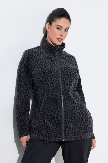 Plus size veliki brojevi Jakna dugih rukava od flisa s povišenim ovratnikom i leopard uzorkom za punije