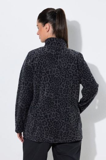 Plus size veliki brojevi Jakna dugih rukava od flisa s povišenim ovratnikom i leopard uzorkom za punije