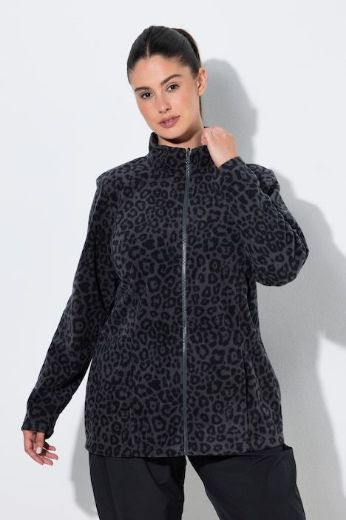 Plus size veliki brojevi Jakna dugih rukava od flisa s povišenim ovratnikom i leopard uzorkom za punije