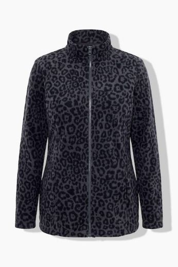 Plus size veliki brojevi Jakna dugih rukava od flisa s povišenim ovratnikom i leopard uzorkom za punije