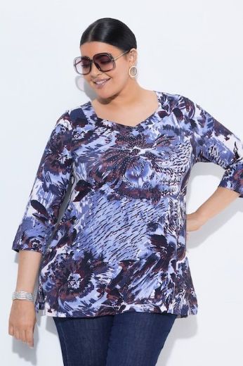 Plus size veliki brojevi Majica 3/4 rukava A kroja s ukrasnim kamenčićima za punije