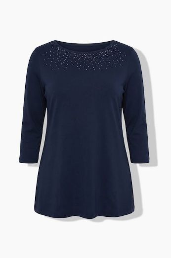 Plus size veliki brojevi Majica 3/4 rukava lađa izreza s ukrasnim kamenčićima za punije