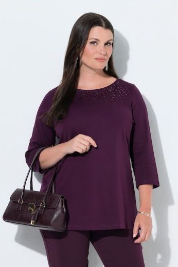 Plus size veliki brojevi Majica 3/4 rukava lađa izreza s ukrasnim kamenčićima za punije