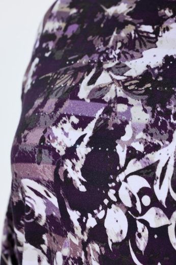 Plus size veliki brojevi Majica 3/4 rukava lađa izreza s cvjetnim uzorkom i ukrasnim kamenčićima za punije