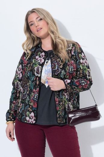 Plus size veliki brojevi Jakna dugih rukava okruglog izreza s cvjetnim uzorkom za punije