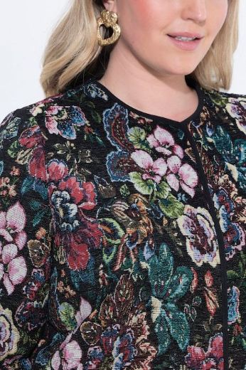 Plus size veliki brojevi Jakna dugih rukava okruglog izreza s cvjetnim uzorkom za punije