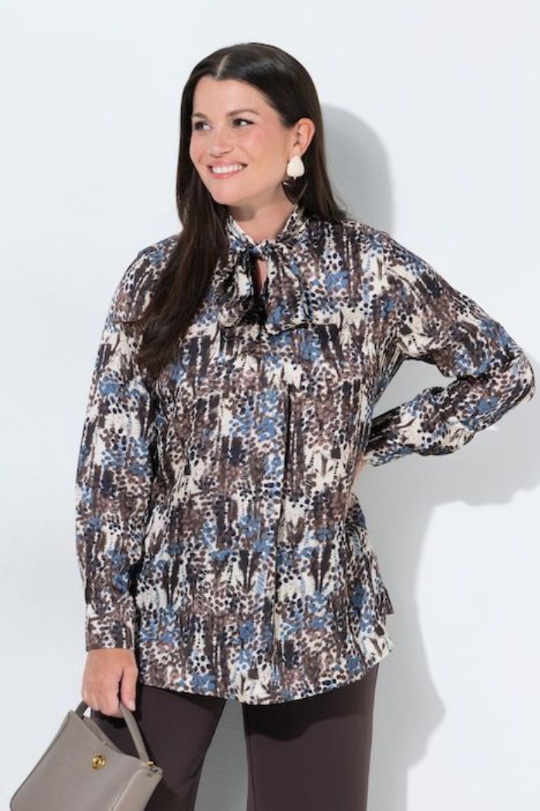 Plus size veliki brojevi Bluza satenska dugih rukava A kroja V izreza za punije