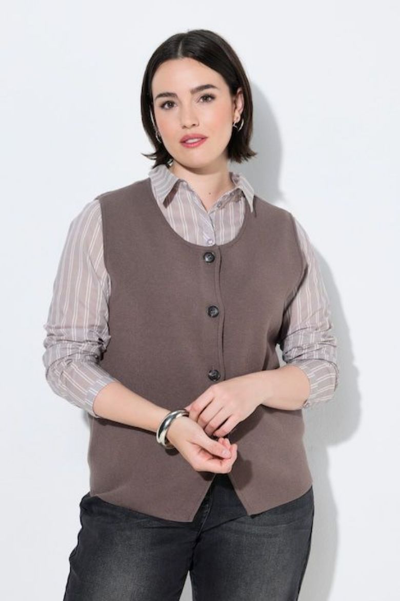 Plus size veliki brojevi Prsluk pleteni okruglog izreza s gumbima za punije
