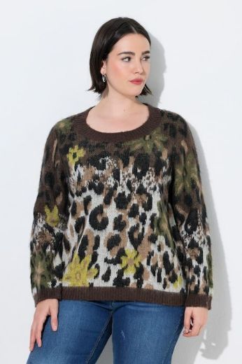 Plus size veliki brojevi Pulover dugih rukava okruglog izreza s leopard i cvjetnim uzorkom za punije