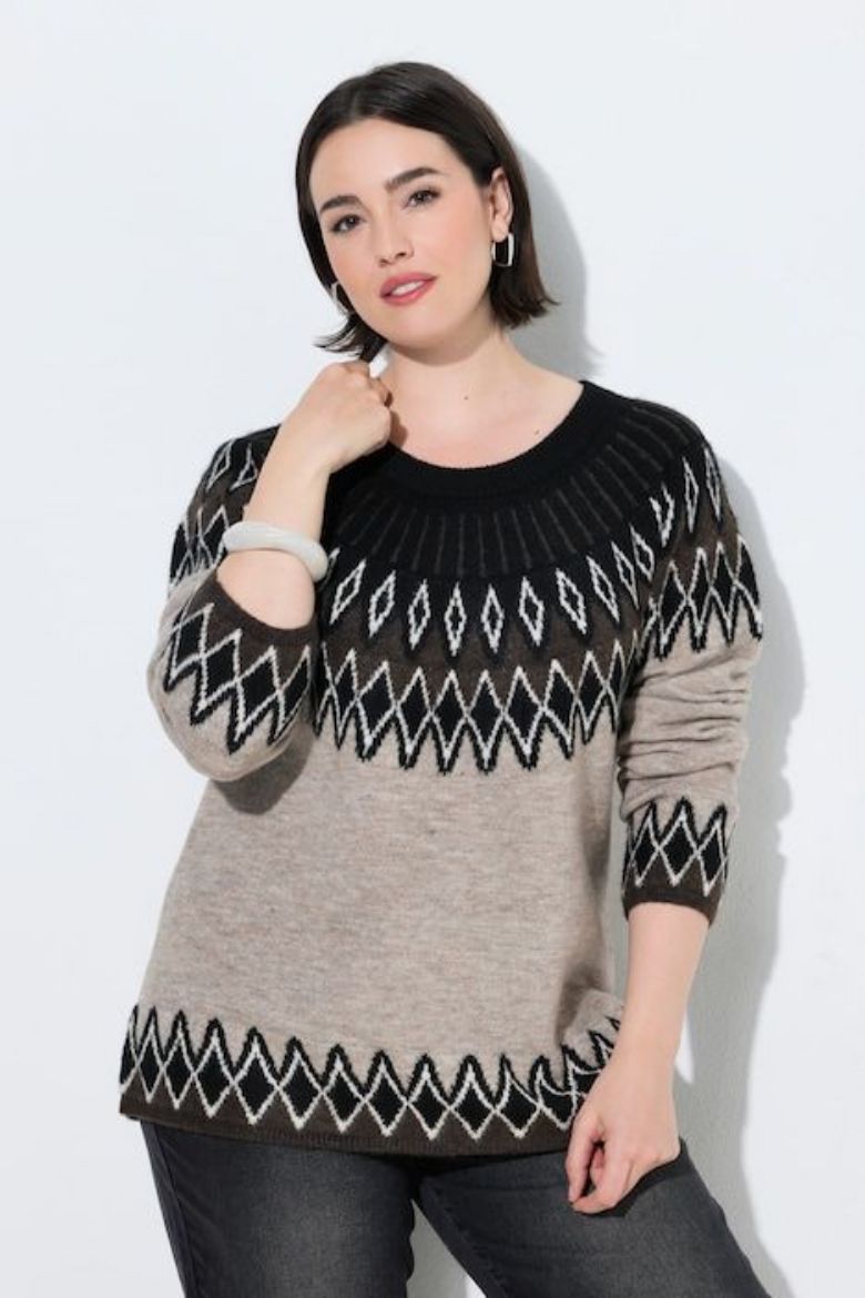 Plus size veliki brojevi Pulover dugih rukava okruglog izreza s norveškim uzorkom za punije