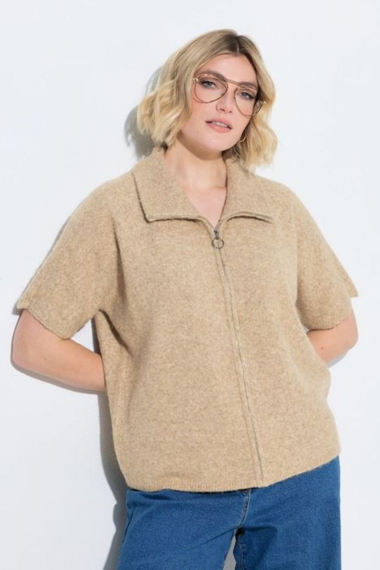 Plus size veliki brojevi Kardigan kratkih rukava s patentnim zatvaračem za punije