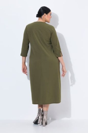 Plus size veliki brojevi Haljina midi 3/4 rukava V izreza s džepovima za punije