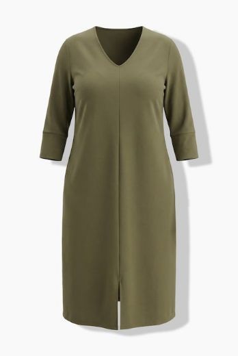 Plus size veliki brojevi Haljina midi 3/4 rukava V izreza s džepovima za punije