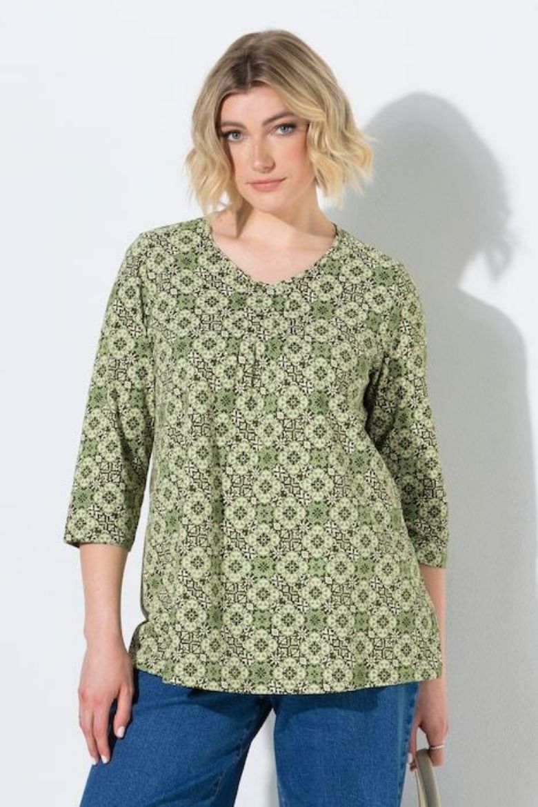 Plus size veliki brojevi Majica 3/4 rukava A kroja V izreza s ukrasnim naborima za punije