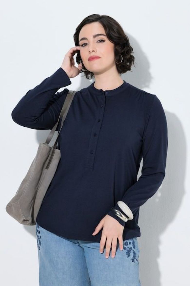 Plus size veliki brojevi Majica dugih rukava s gumbima na izrezu za punije