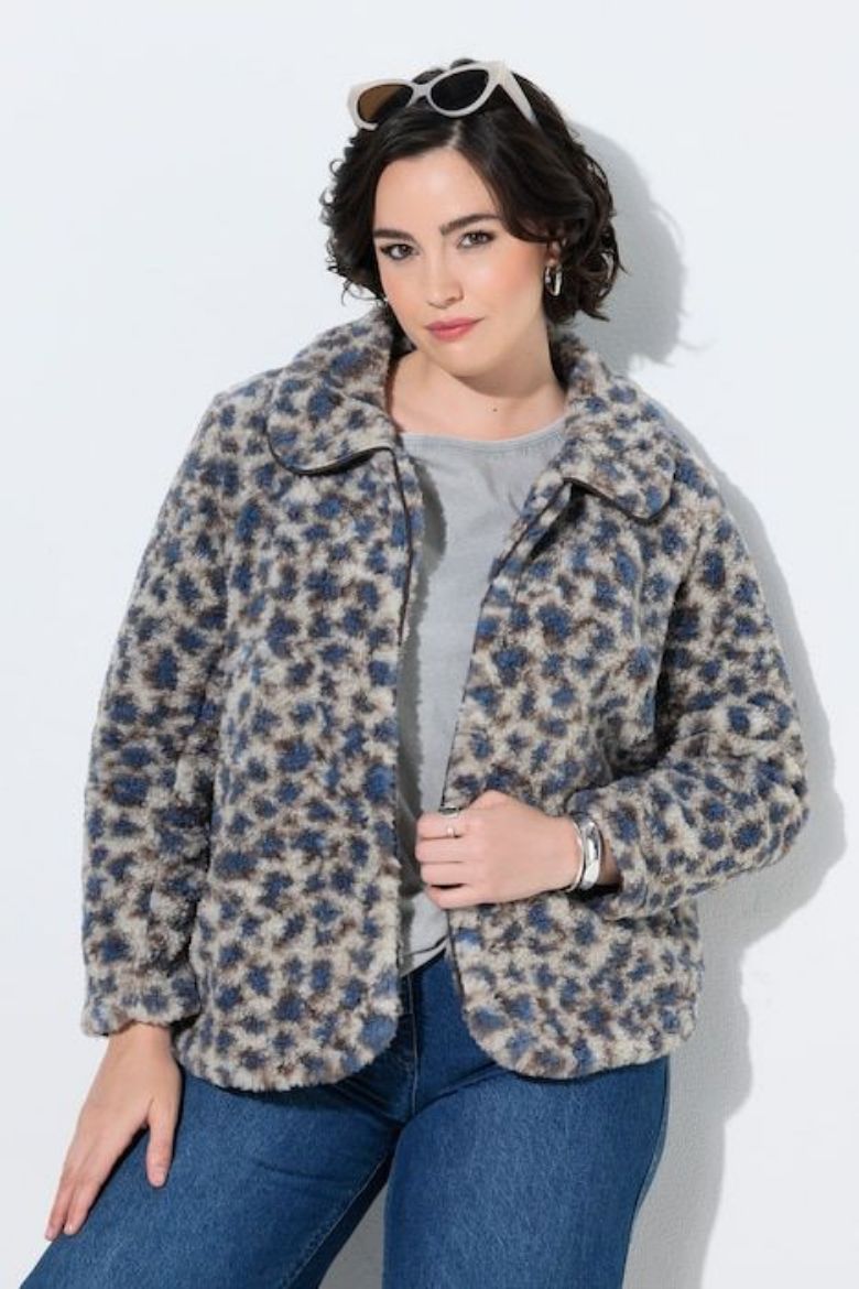 Plus size veliki brojevi Jakna dugih rukava s kragnom i leopard uzorkom za punije