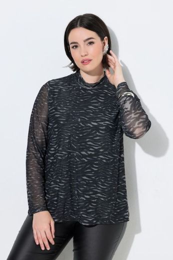 Plus size veliki brojevi Majica mrežasta  dugih rukava s povišenim ovratnikom i zebra uzorkom za punije