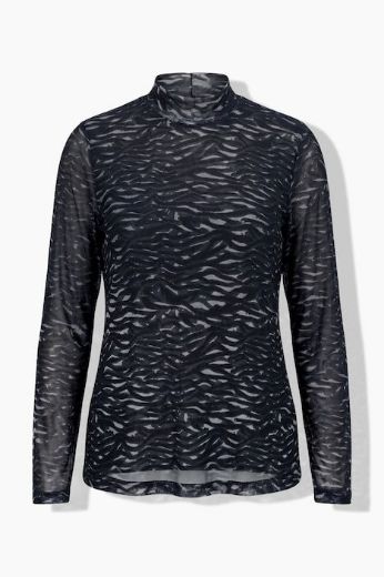 Plus size veliki brojevi Majica mrežasta  dugih rukava s povišenim ovratnikom i zebra uzorkom za punije
