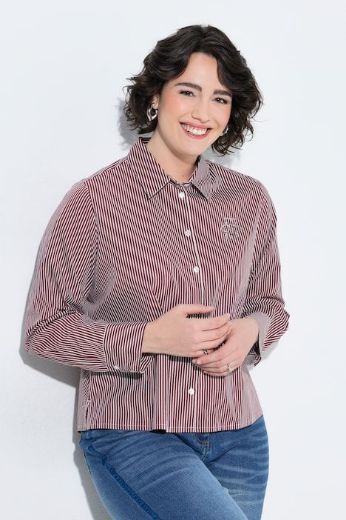 Plus size veliki brojevi Košulja dugih rukava na pruge s kragnom i ukrasnim printom za punije
