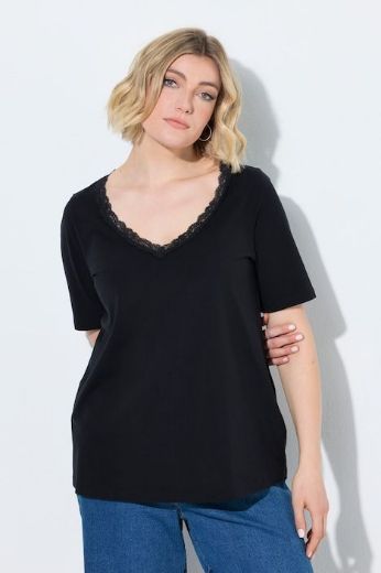 Plus size veliki brojevi Majica kratkih rukava V izreza s čipkastim obrubom za punije