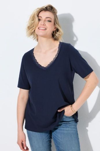 Plus size veliki brojevi Majica kratkih rukava V izreza s čipkastim obrubom za punije