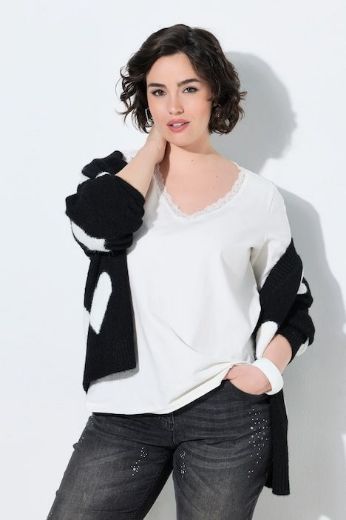 Plus size veliki brojevi Majica kratkih rukava V izreza s čipkastim obrubom za punije