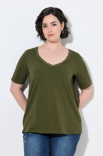Plus size veliki brojevi Majica kratkih rukava V izreza s čipkastim obrubom za punije