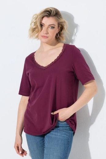 Plus size veliki brojevi Majica kratkih rukava V izreza s čipkastim obrubom za punije