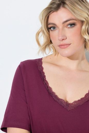 Plus size veliki brojevi Majica kratkih rukava V izreza s čipkastim obrubom za punije