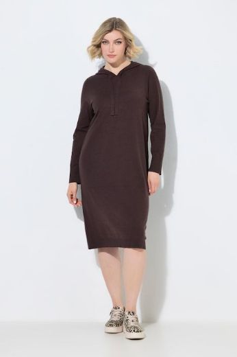 Plus size veliki brojevi Pletena midi haljina dugih rukava s kapuljačom za punije