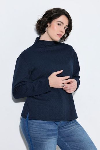 Plus size veliki brojevi Majica dugih rukava s povišenim ovratnikom i pletenim uzorkom za punije