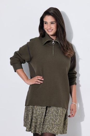 Plus size veliki brojevi Pulover dugih rukava s povišenim ovratnikom i patentnim zatvaračem za punije