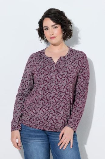 Plus size veliki brojevi Majica dugih rukava okruglog izreza s cvjetnim uzorkom i elastičnim rubom za punije