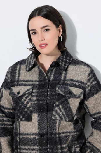 Plus size veliki brojevi Jakna karirana širokog kroja s kragnom za punije