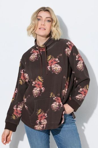 Plus size veliki brojevi Majica dugih rukava A kroja s povišenim ovratnikom i cvjetnim uzorkom za punije