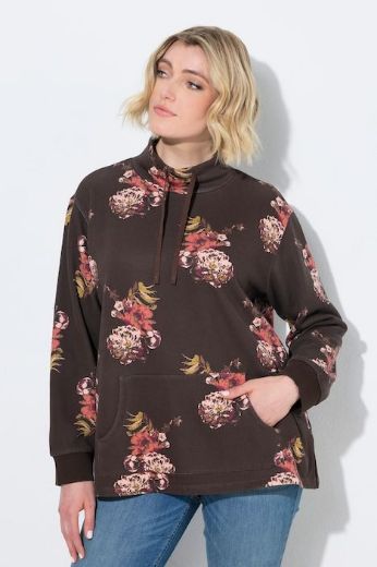 Plus size veliki brojevi Majica dugih rukava A kroja s povišenim ovratnikom i cvjetnim uzorkom za punije